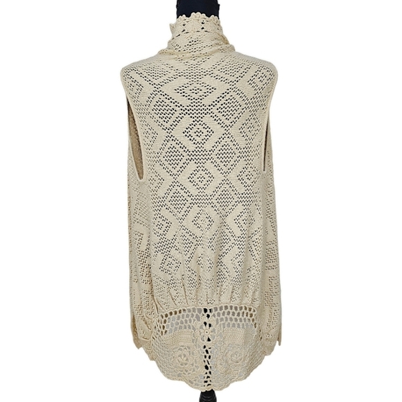 Rebecca Elliot Cottagecore Boho Tan Crochet Knit Open Front Vest Cardigan Small - Picture 5 of 13